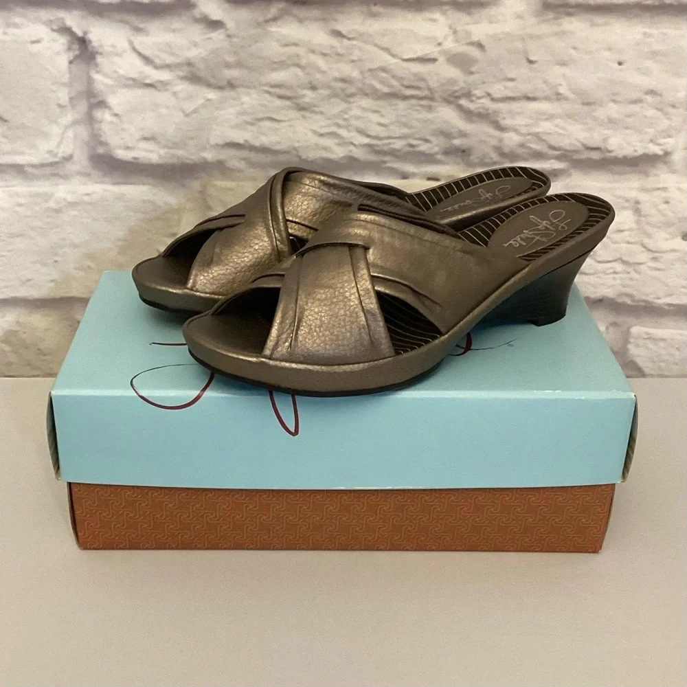 Life Stride Bronze Metallic Slip-On Heeled Sandals